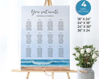 Beach Theme Wedding Guest Seating Sign, Tropical Seating Table Chart, Find Your Seat Chart, Alphabetical Seating Chart, Printable, Palmer