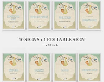 Editable Retro Storybook Gender Neutral Baby Shower Signs, Chapter Book Themed, Baby Shower Custom Sign, Instant Download, ST1GNY