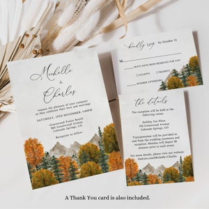 Fall Forest Wedding Invitation Set, Mountain Wedding Invite, Woodland Wedding Template, Outdoor Wedding, Rustic Adventure Wedding, BD08