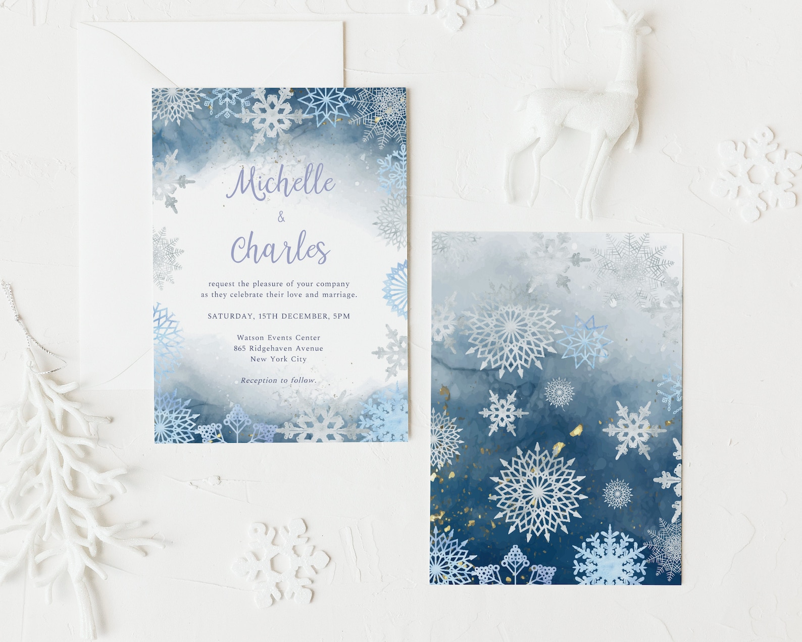 Winter Wonderland Wedding Invitation Set Blue Snowflake - Etsy