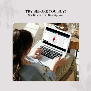 May include: A silver laptop displaying a digital wedding invitation template with red floral graphics and black text. The screen shows an editing interface. Above the laptop, the text reads: TRY BEFORE YOU BUY! See link in Item Description.