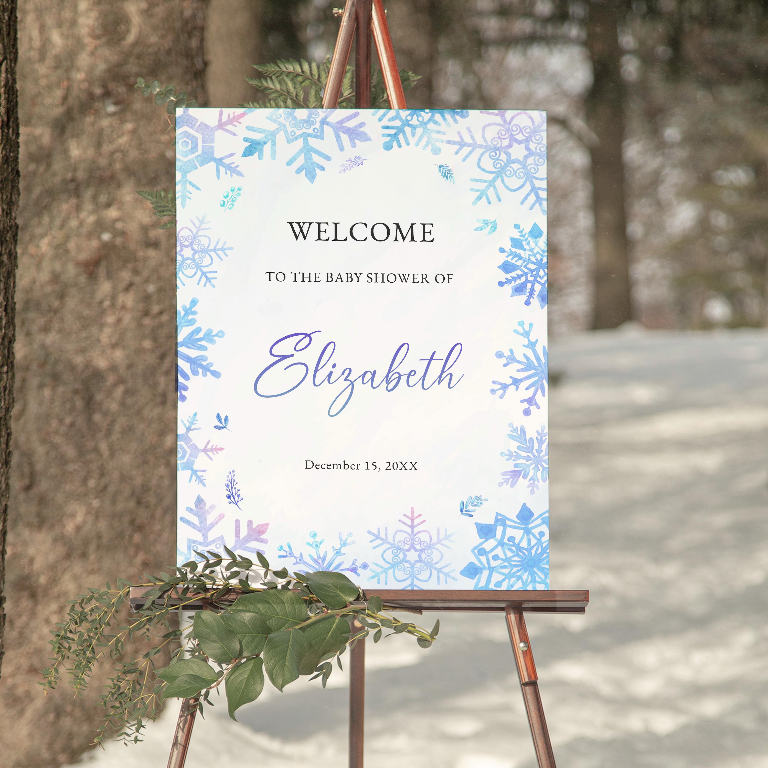 Winter Snowflake Baby Shower Welcome Sign, Dusty Blue Winter Sign ...