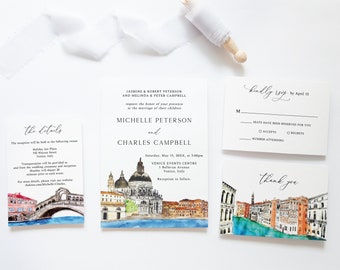 Venice Wedding Invitation Set, Italy Wedding, Destination Wedding Suite, Printable Travel Wedding Bundle, Instant Download