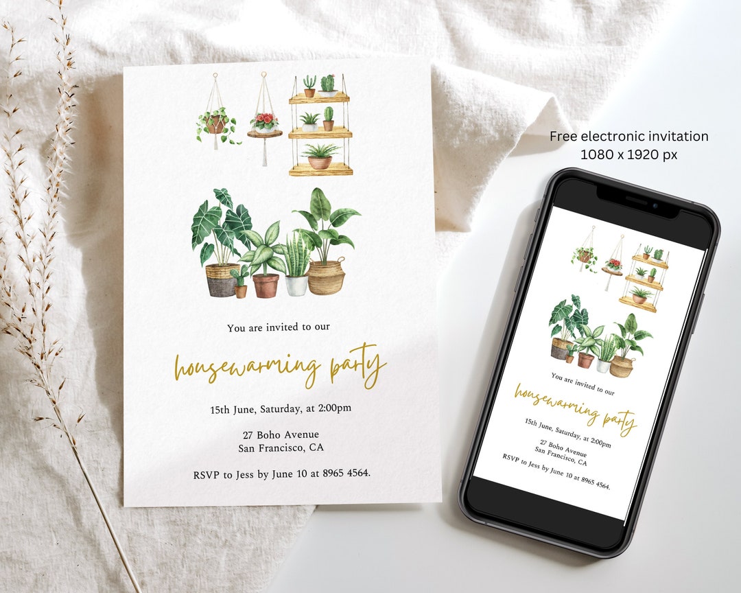 Housewarming Party Invitation, Greenery Party Evite, Home Sweet Home
