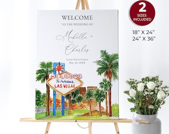 Signo de bienvenida de Las Vegas, signo de boda de destino, signo personalizado de viaje imprimible, boda de Las Vegas, signo de boda del casino