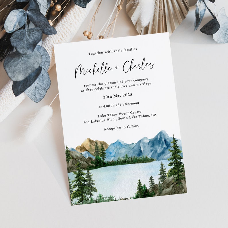 Mountain Wedding Invitation, Lake Wedding Invitation, Tahoe Wedding Invitation, Forest Wedding Invitation, Lake Tahoe Invitation, Callie image 4