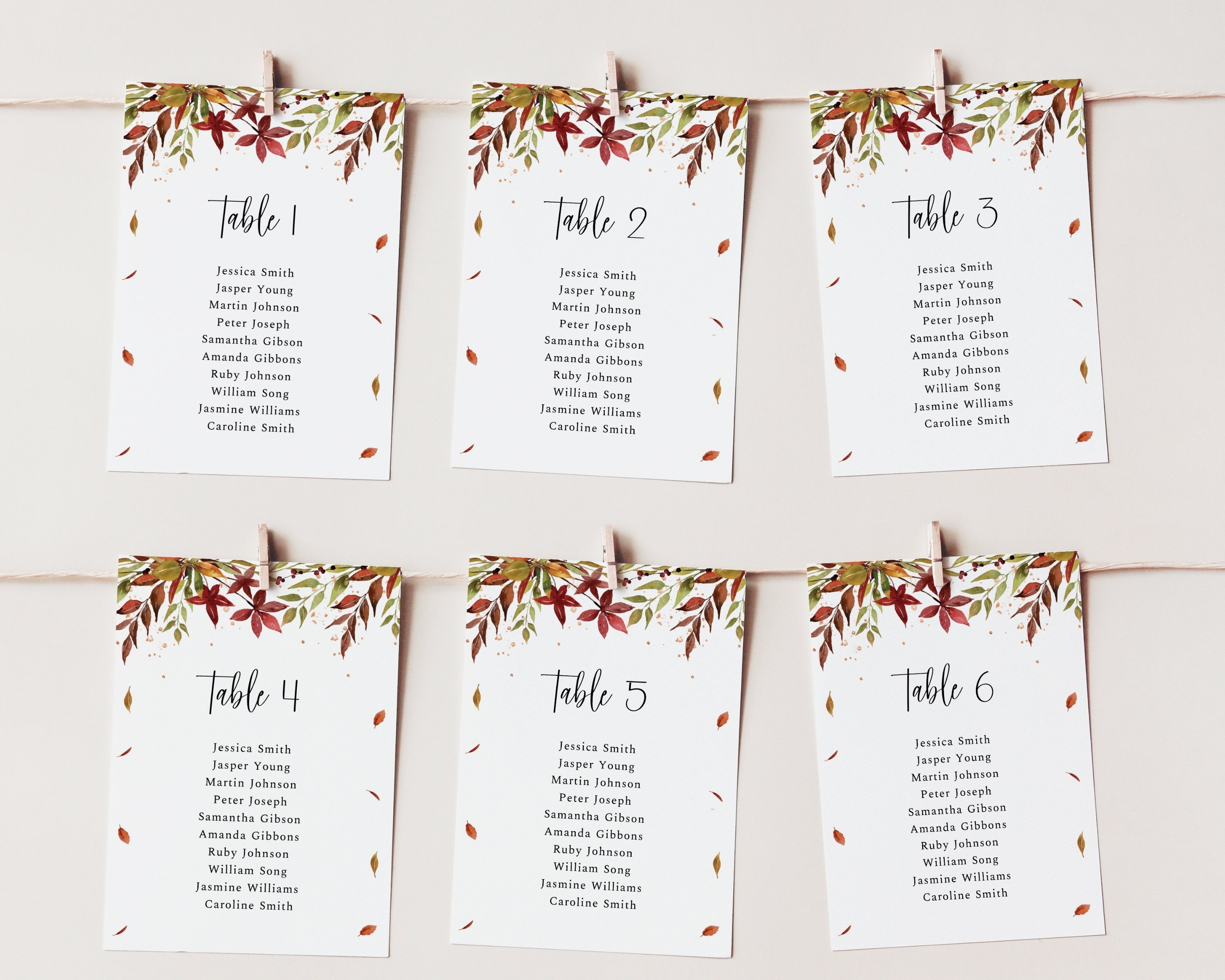 Fall Seating Chart Template Fall Seating Cards Seat Order Etsy