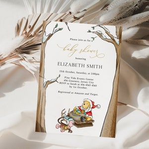 Winnie The Pooh Winter Baby Shower Invitation, Snow Baby Shower Invitation, Pooh Santa Christmas Holidays Baby Shower, Instant Download,WP06