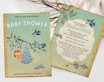 Retro Storybook Baby Shower Invitation, Chapter Book Themed Baby Shower Invite, Baby Shower Boy, Editable Vintage Baby Shower Invite, ST1B