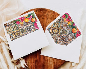 Citrus and Bougainvillea Envelope Liner, A7 Envelope Liner, Printable DIY Envelope Liner, Envelope Template, Azulejo Tiles, ME9