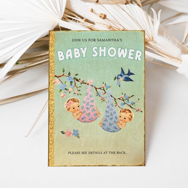 Boy and Girl Twins Baby Shower Invite, Retro Storybook Twins Baby Shower Invitation, Vintage Chapter Book Themed Baby Shower Invite, ST1GBT image 2