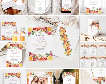 Citrus Bridal Shower Big Bundle, Lemons and Oranges Invite, Bright Florals, Magenta Bridal Shower, Tropical Fruits, Summer Invite, ME20