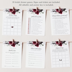 Burgundy Halloween Bridal Shower Games, Spooky Bridal Shower, Till Death Do Us Part, Gothic Bridal Shower Games, Dark Goth Party Games,HAL01