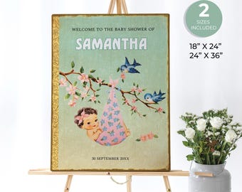 Retro Storybook Girl Baby Shower Welcome Sign, Chapter Book Themed Baby Shower Sign, Vintage Baby Shower, Instant Download, ST1GBR