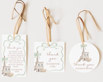 Parisian Café Baby Shower gift tag template, Coquette Paris favor tag, Eiffel Tower thank you tag, Bonjour Bebe, French Patisserie, B75
