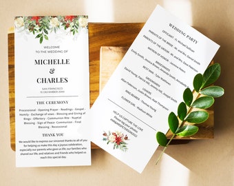 Winter Wedding Program, Christmas Wedding Program, Holidays Wedding, Ceremony Program Printable, Wedding Order Of Service, Holly, Carol