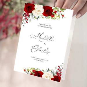 Red and White Roses Wedding Program Booklet, Order Of Service Wedding, Floral Wedding Ceremony Template, Printable Order Of Events, G26