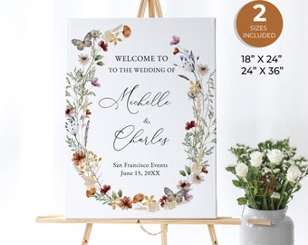 Boho Wildflower Wedding Welcome Sign, Spring Wedding Custom Sign, Floral Wedding Sign, Country Wedding, Rustic Party Decor, SP06