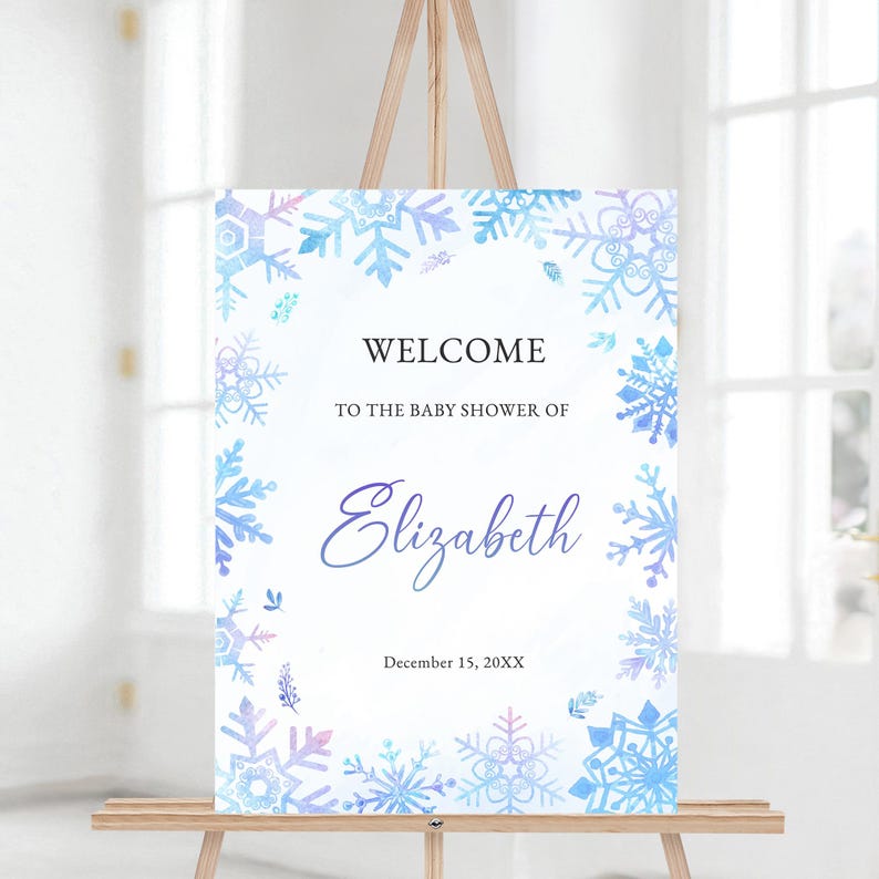 Winter Snowflake Baby Shower Welcome Sign, Dusty Blue Winter Sign ...