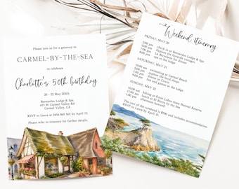 Carmel-by-the-sea Bachelorette Weekend Invitation, California Bachelorette Invitation, Birthday Weekend Itinerary, Fairytale Cottages