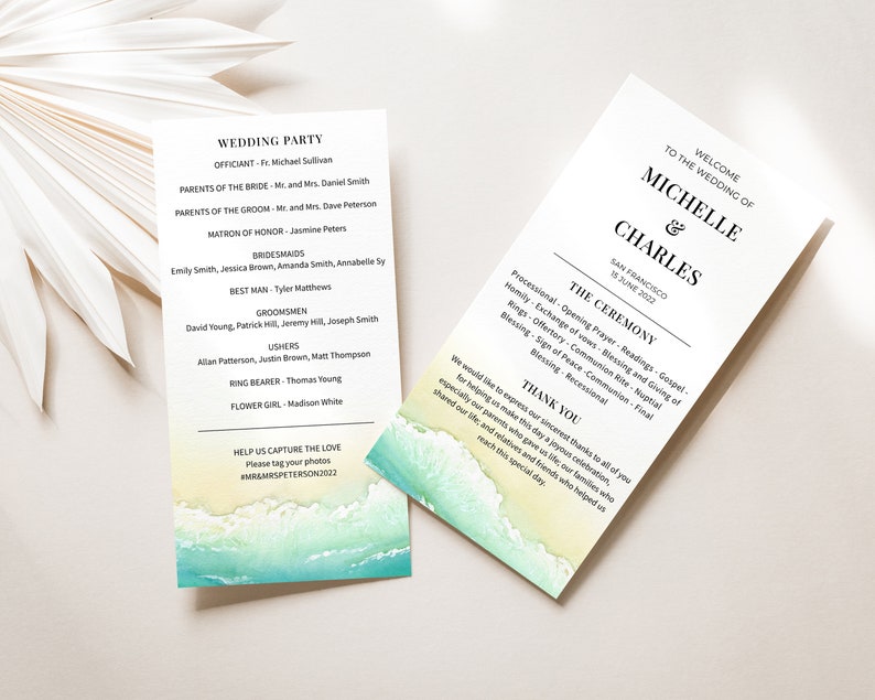 Beach Wedding Program Ceremony Program Printable Wedding Etsy