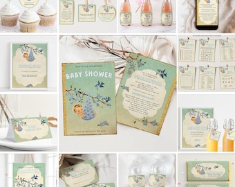 Retro Storybook Babyparty Großes Bundle, Kapitelbuch Themed Babyparty einladen, Baby Shower Boy, bearbeitbare Vintage Babypartyeinladung, ST1B