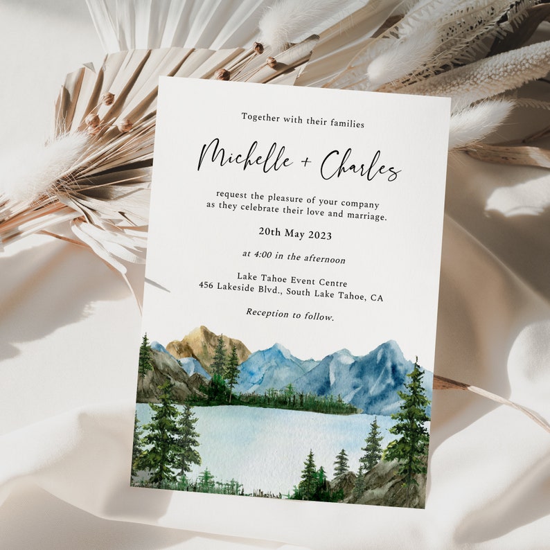 Mountain Wedding Invitation, Lake Wedding Invitation, Tahoe Wedding Invitation, Forest Wedding Invitation, Lake Tahoe Invitation, Callie image 3