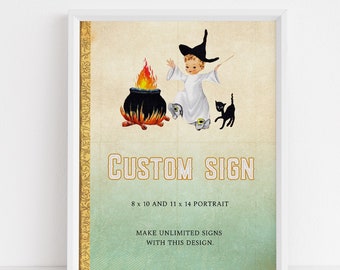 Retro Storybook Halloween Baby Shower Custom Sign, Witch Birthday Welcome Sign, Spooktacular Time, Baby Shower Girl, ST11