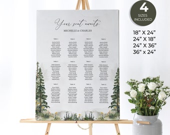 Mountain Seating Chart, Pine Trees Table Numbers, Forest Wedding Template, Woodland Rustic Outdoor, National Park Seating Sign, BD001