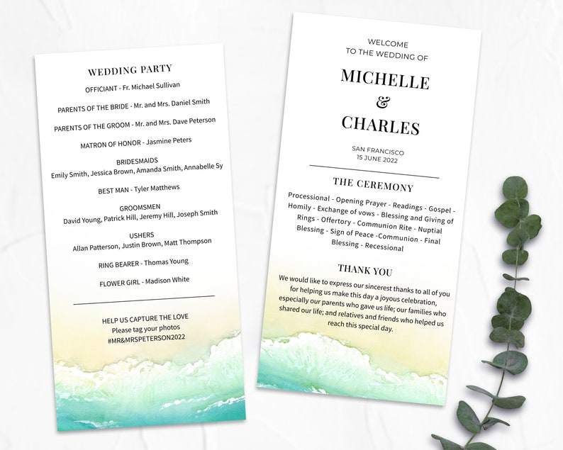 Beach Wedding Program Ceremony Program Printable Wedding Etsy