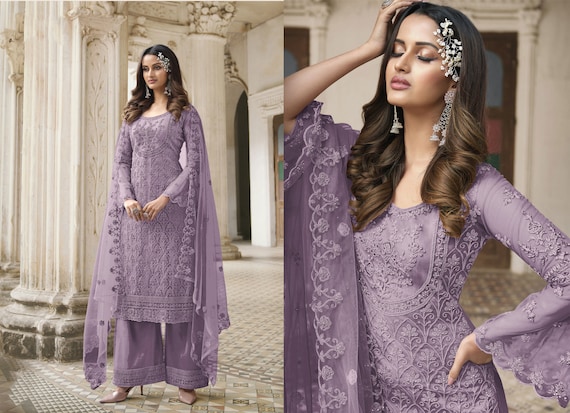 Party Wear Purple and Violet color Art Silk fabric Salwar Kameez : 1891724