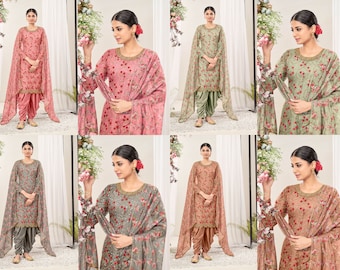 Designer Net Salwar Kameez with Heavy Thread Embroidery, Sequins Work With Printed Dupatta | patiala Style readymade wedding salwar suit set