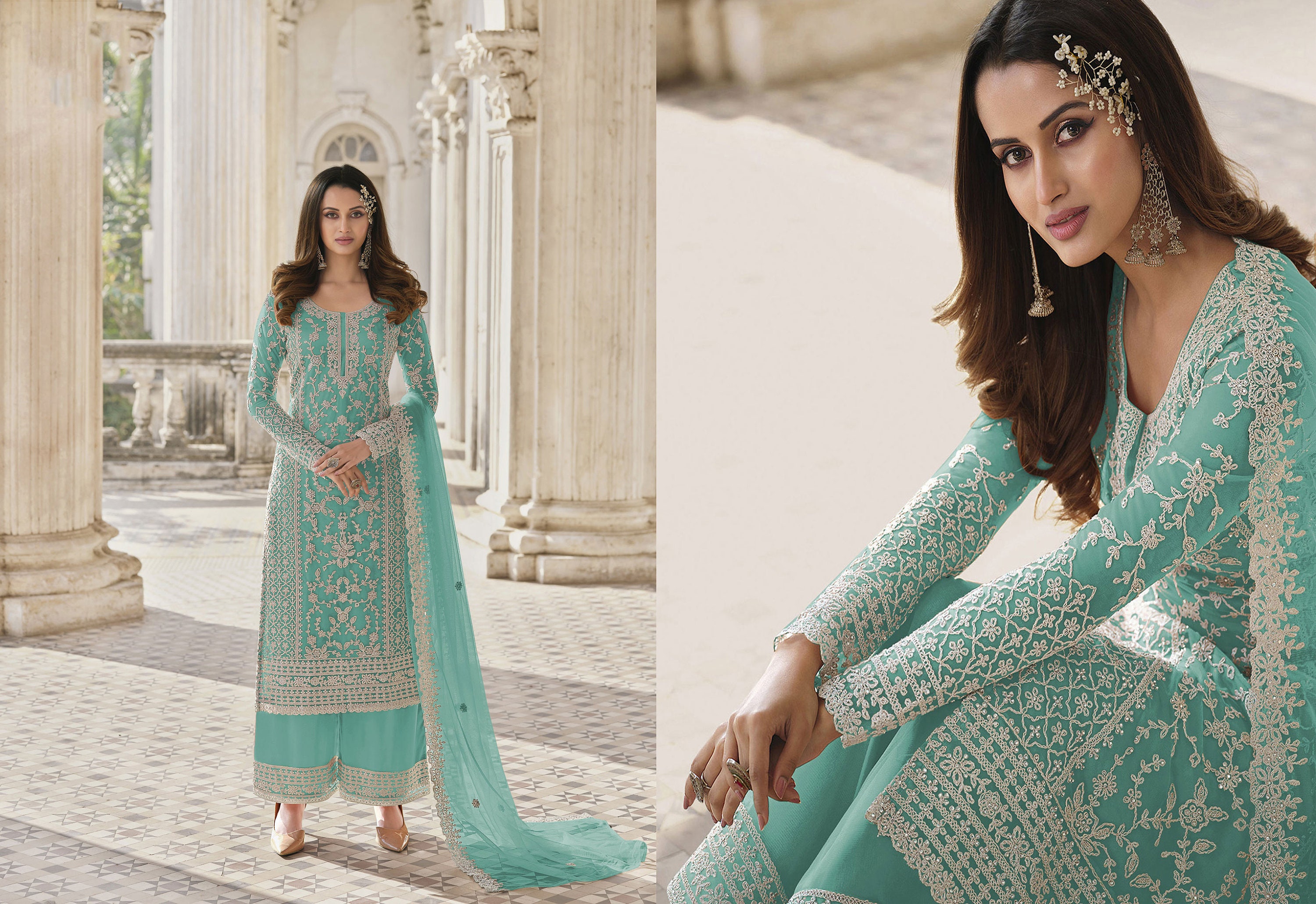 Party Wear, Reception Green color Chanderi Silk fabric Salwar Kameez :  1869610