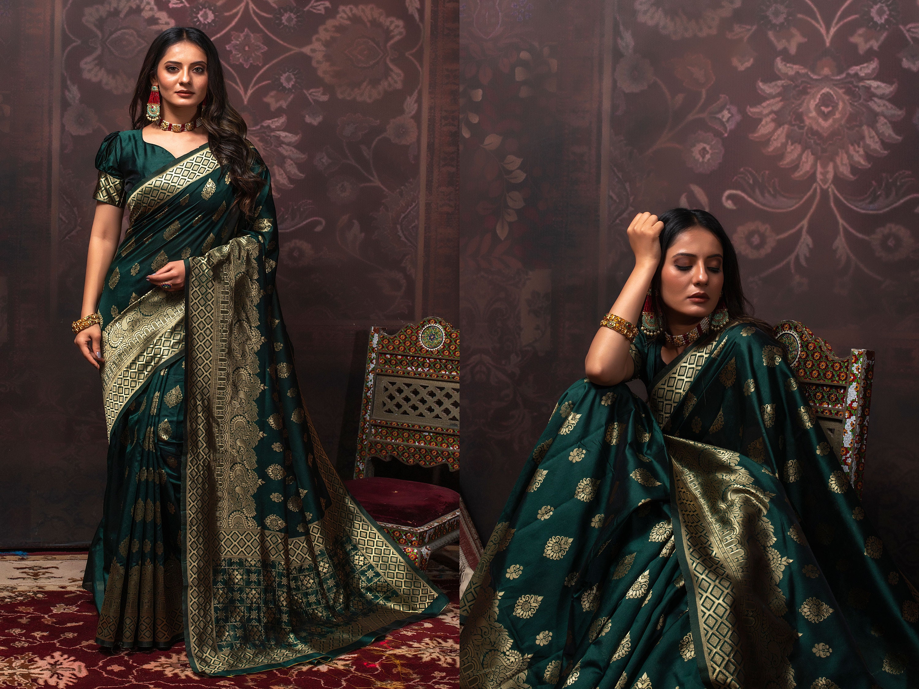 dark green wedding saree