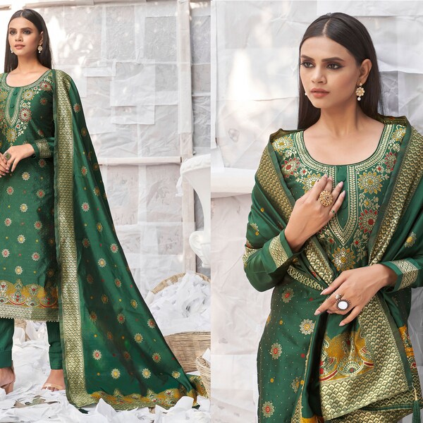 Banarasi Jacquard Firozi Salwar Kameez Suit Pant Bottom main image 0