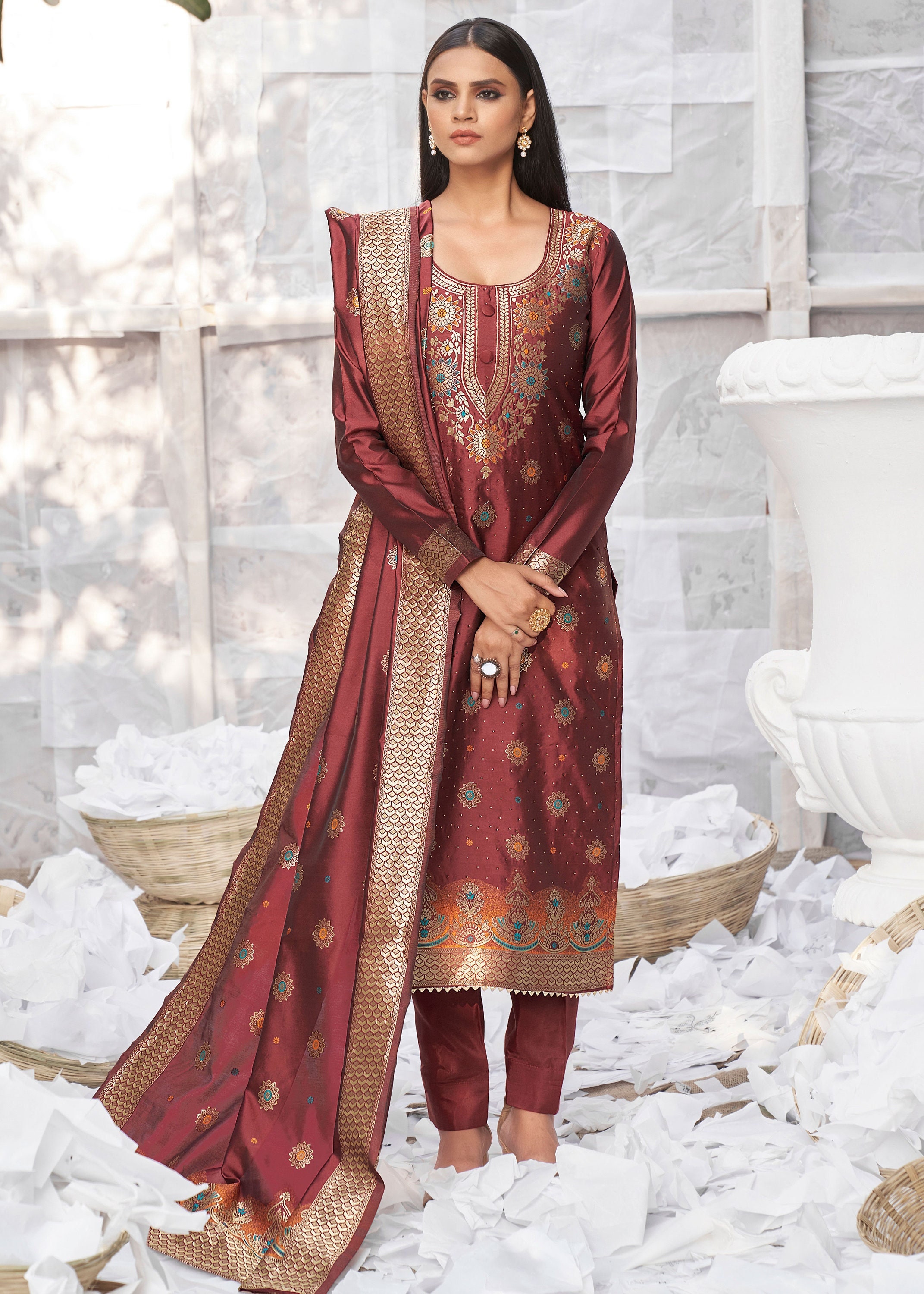 Designer salwar kameez clearance maroon
