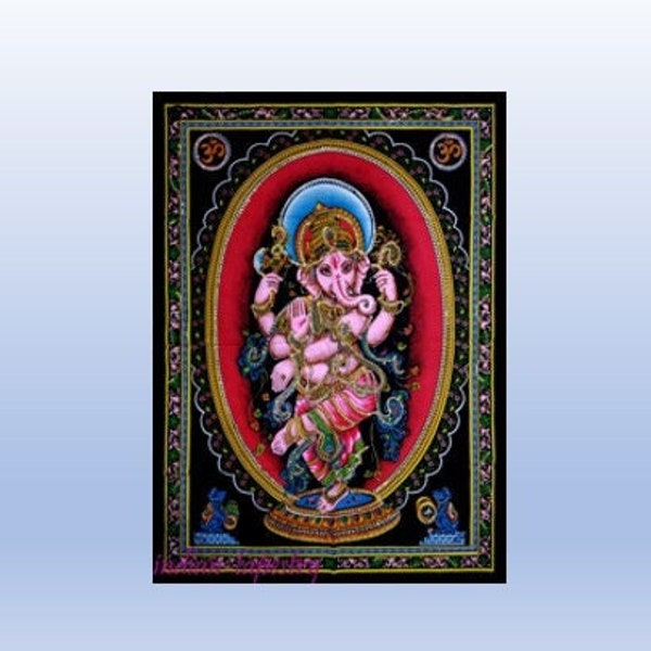 Shri Ganesah Deva Cotton Wall Tapestry approx. 40" X 30". Light weight and great quality. Home Decor Puja Room or Family room.