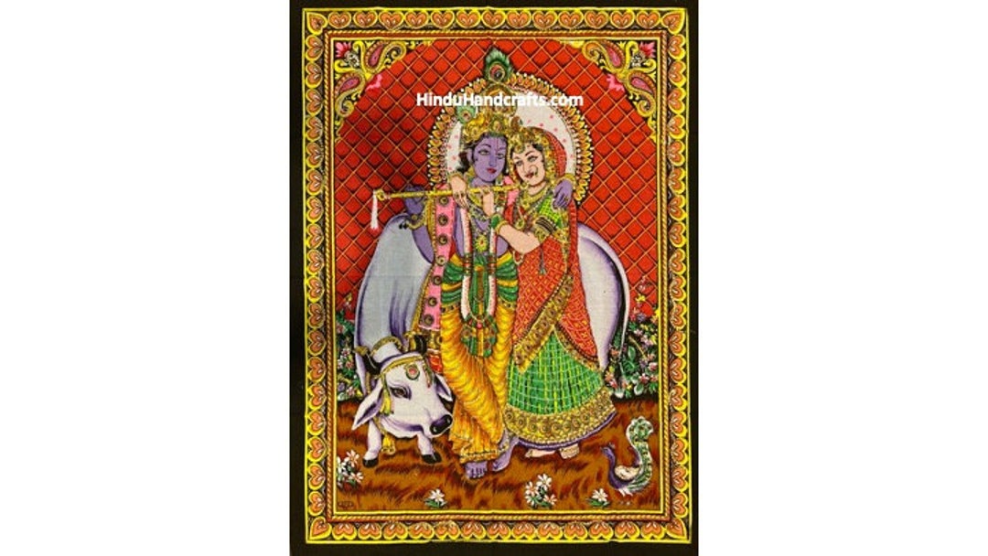 Shri Radha Krishna Cotton Wall Tapestry 40 X 30. Light Weight