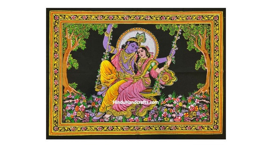 Shri Radha Krishna Cotton Wall Tapestry 40 X 30. Light Weight