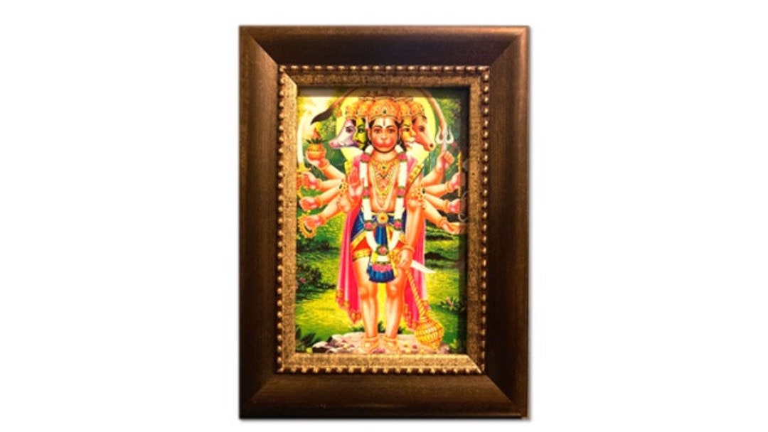 Shri Panchmukhi Hanumanji Framed Picture. Bronze