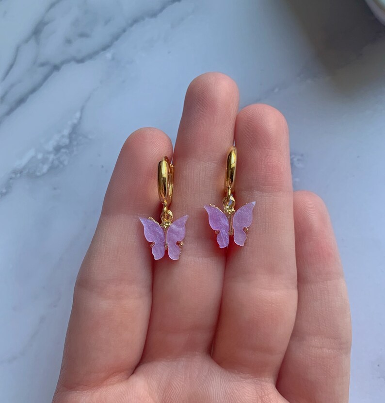 Gold earrings gold filled earrings butterfly earrings dangle earrings gold filled Huggies dainty drop earrings gold butterfly earrings