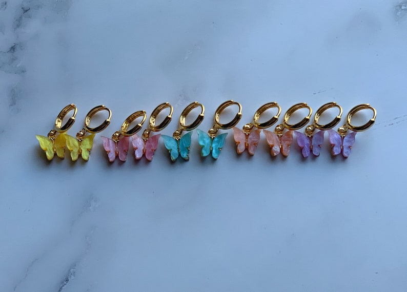 Gold earrings gold filled earrings butterfly earrings dangle earrings gold filled Huggies dainty drop earrings gold butterfly earrings