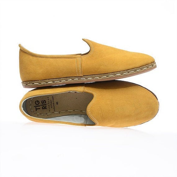 women's yellow leather loafers