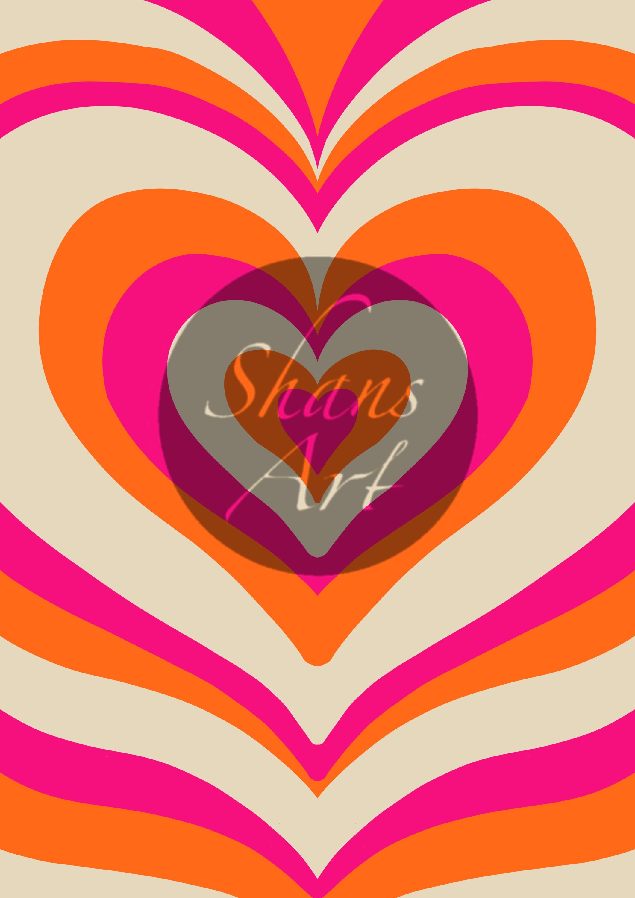 Retro 70s Love Heart Wall Art | Groovy Y2K Home Decor (digital