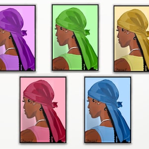 Black woman in durag, African American art, female artwork - Set of 5 Digital Downloads, instant, printables