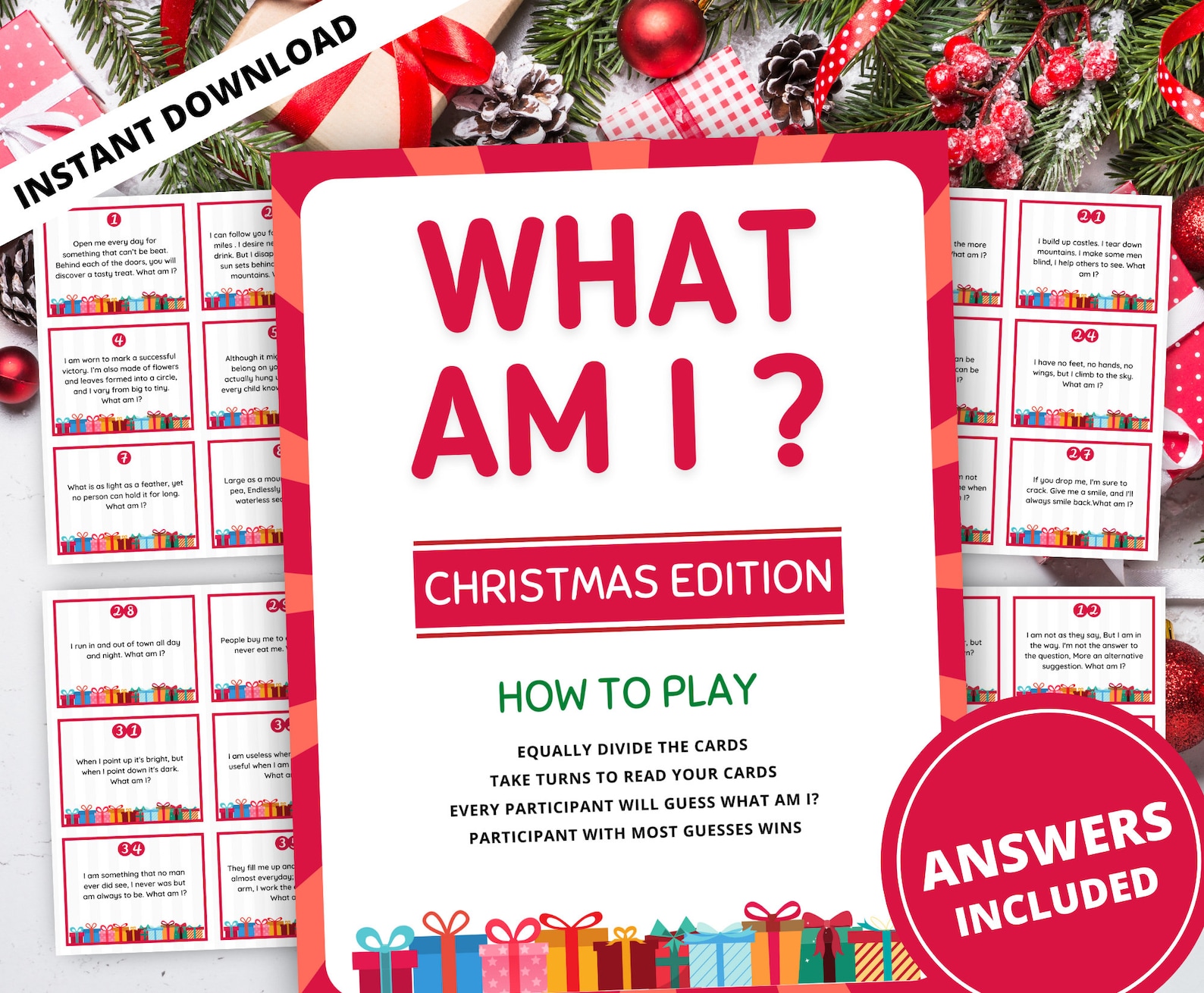 Christmas What Am I Riddles Printable Christmas Riddles Game Etsy