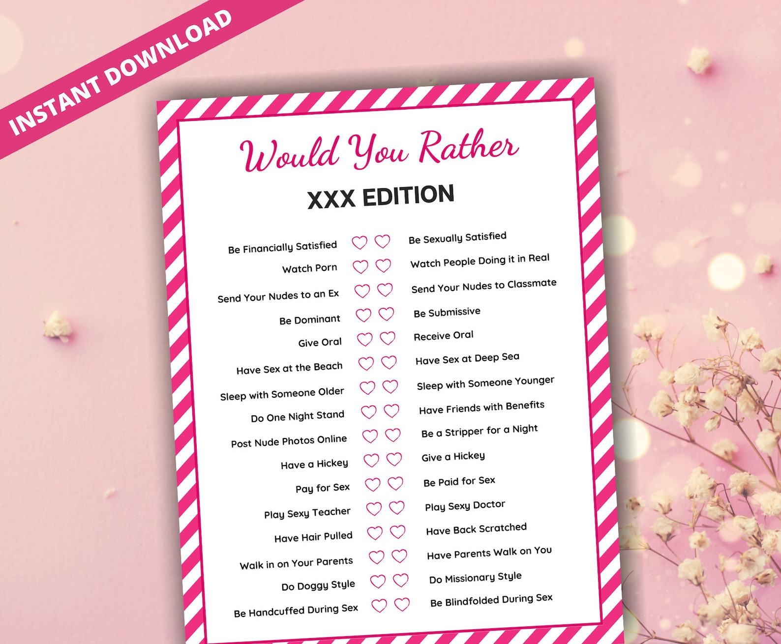 Dirty Would You Rather Game Printable Valentine Party Game Etsy