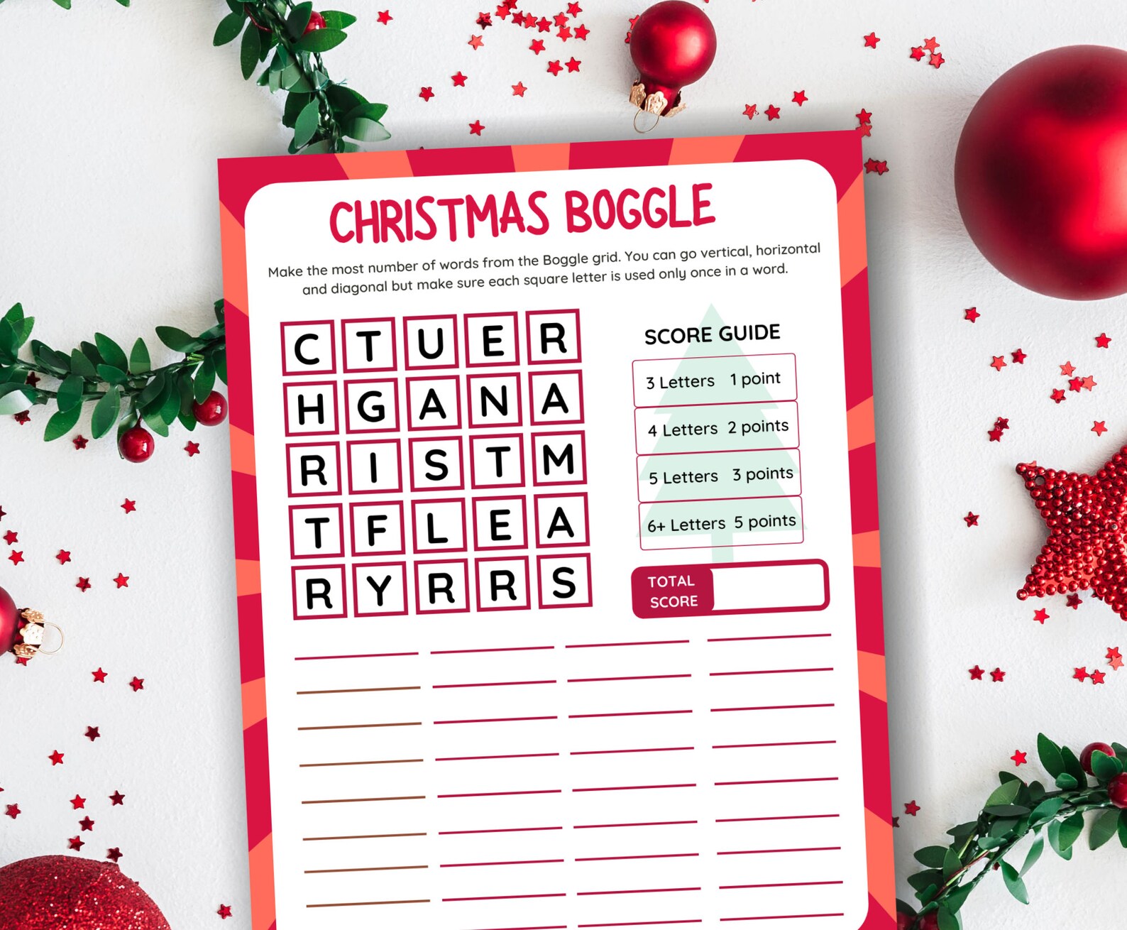 Christmas Boggle Game Printable Boggle Worksheet Fun Etsy