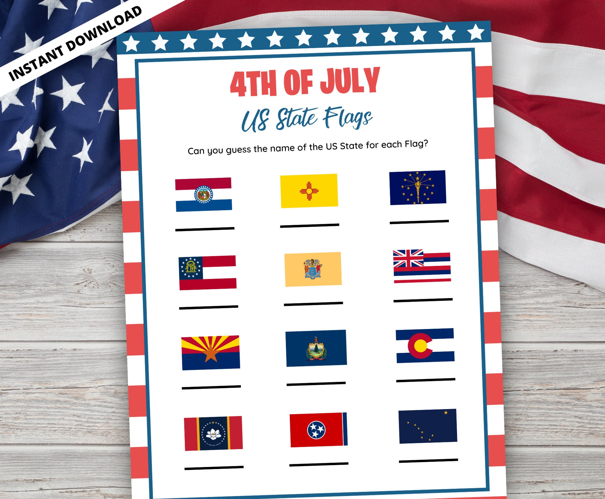 Cuatro de julio Us State Flags Game / 4th of July Trivia Game Etsy