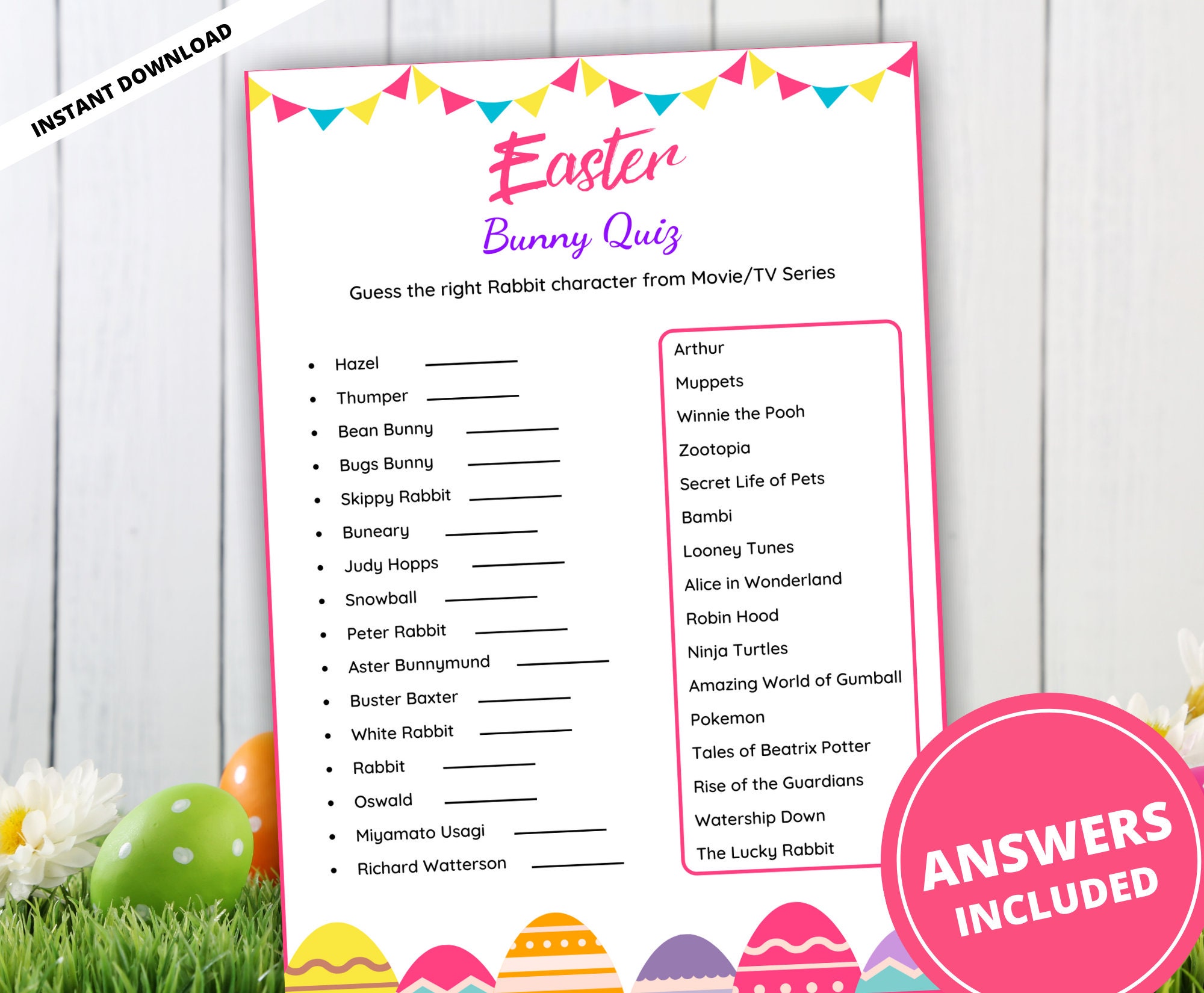 Easter Bunny Quiz Game Easter Party Game Printable Easter Etsy